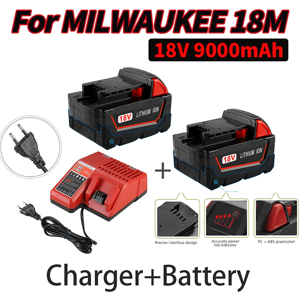 Rechargeable Batteries For Milwaukee M18B5 XC Lithium ION 9.0/6.0/5.0Ah battery charger For Milwaukee M18 tools 12~18V