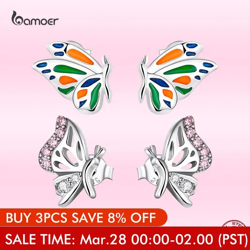 

Bamoer Fashion Butterfly Ear Studs for Women 925 Sterling Silver Colorful Animal Piercing Earrings Fine Wedding Jewelry Gifts