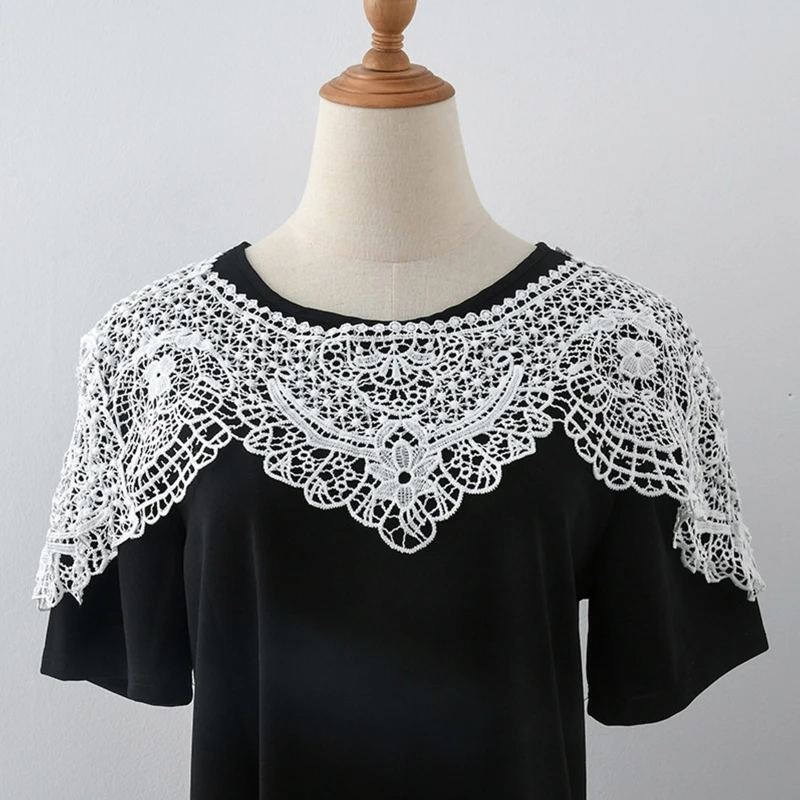 

40GC Полые Цветы, декоративный воротник, вязаный воротник, Белая Шаль, съемный воротник, декоративный воротник рубашки, Съемная шаль