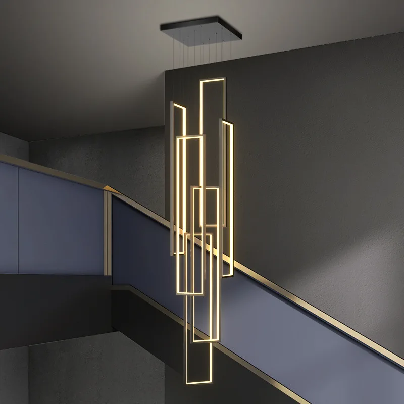 

Modern Rectangular Led Chandelier Dimmable Black Gold for Staircase Table Dining Living Room Pendant Lamp Home Decor lighting