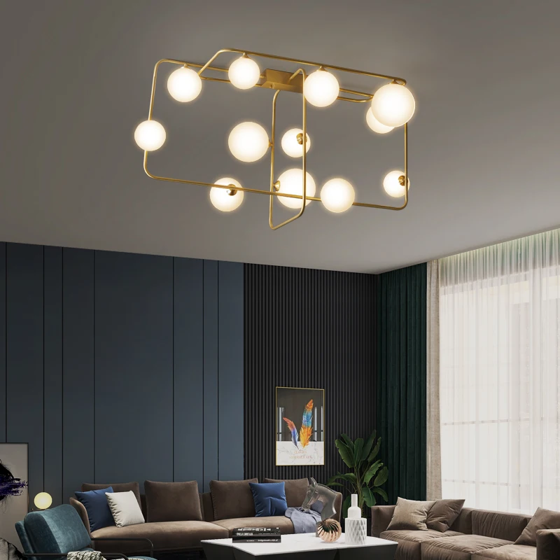 

Скандинавская светодиодная люстра, современный потолочный светильник в виде шара из меди и золота для гостиной, спальни, кухни