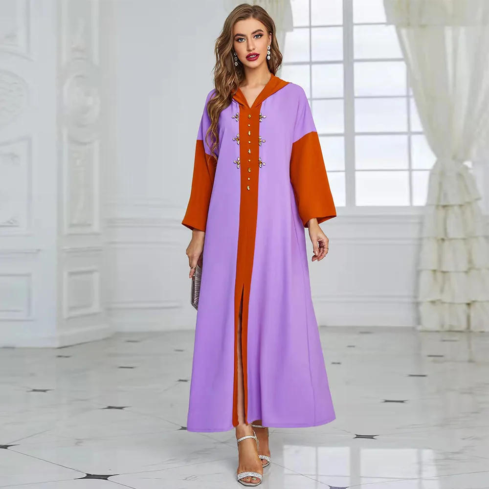 

Eid Mubarak Djellaba Moroccan Hooded Abaya Women Diamonds Kaftan Muslim Maxi Dress Islamic Jalabiya Arab Party Robe Caftan Gown