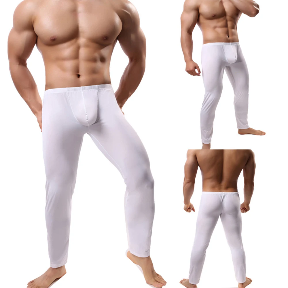 New Mens Thin Thermal Underwear Bottoms Ice Silk Leggings Compression Trousers Long Johns Pants Male U Convex Pouch Underwear