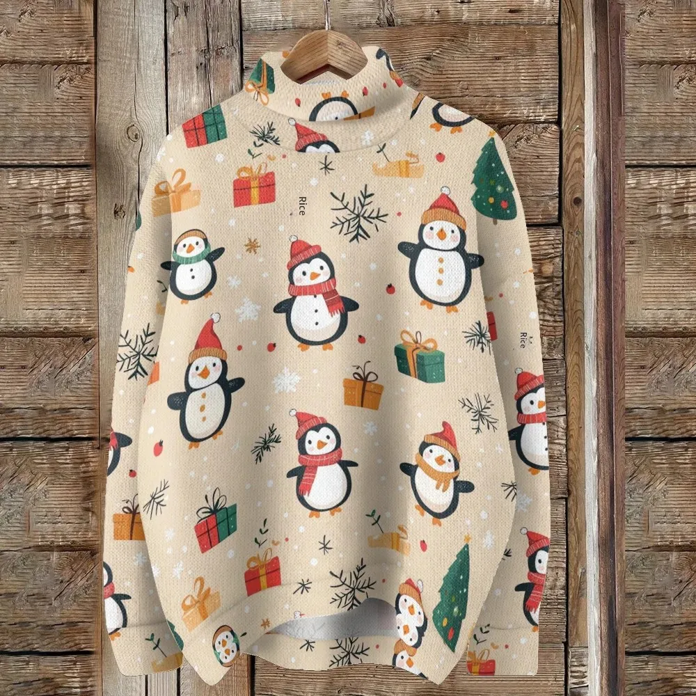 Winter New Men's Polo/Turtle Neck Sweater 3D Digital Printing Multi-Picture Santa Claus Design Casual Style Fashionable Wear