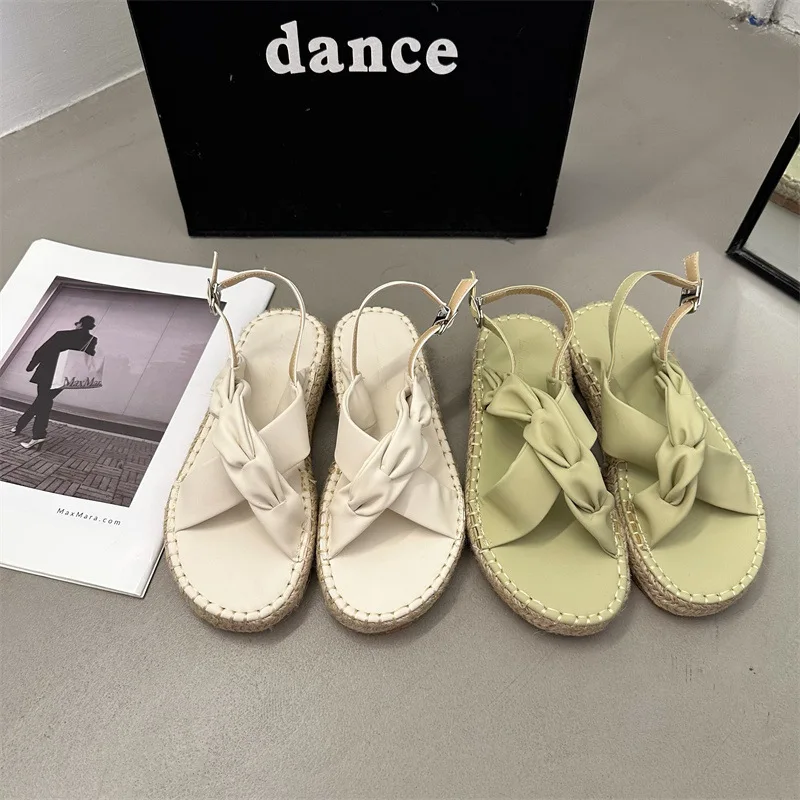 

Cross 2023 Summer Open Toe Beach Sandal Woman Luxury Low-Heeled Shoes With Strap Suit Female Beige Peep Comfort Gladiator Low-he