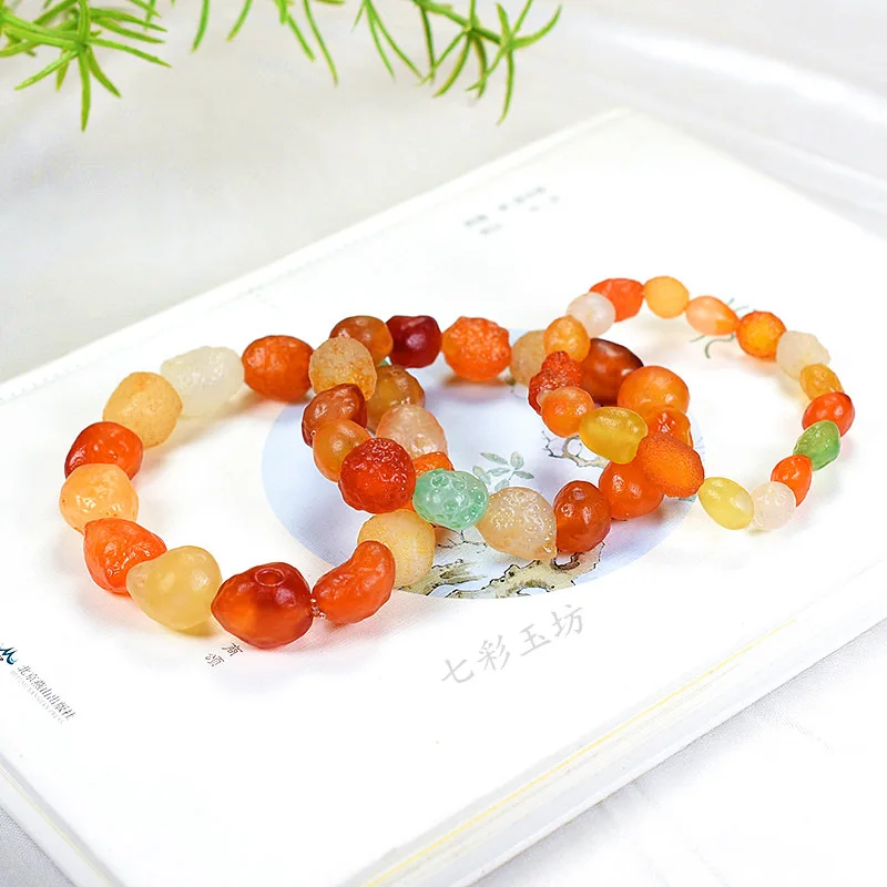 

Raw Colorful Jade Stone With Skin Nephrite Tumbled Stone Bracelet Men Women Original Stones Jewelry Jades Bracelets Bangles