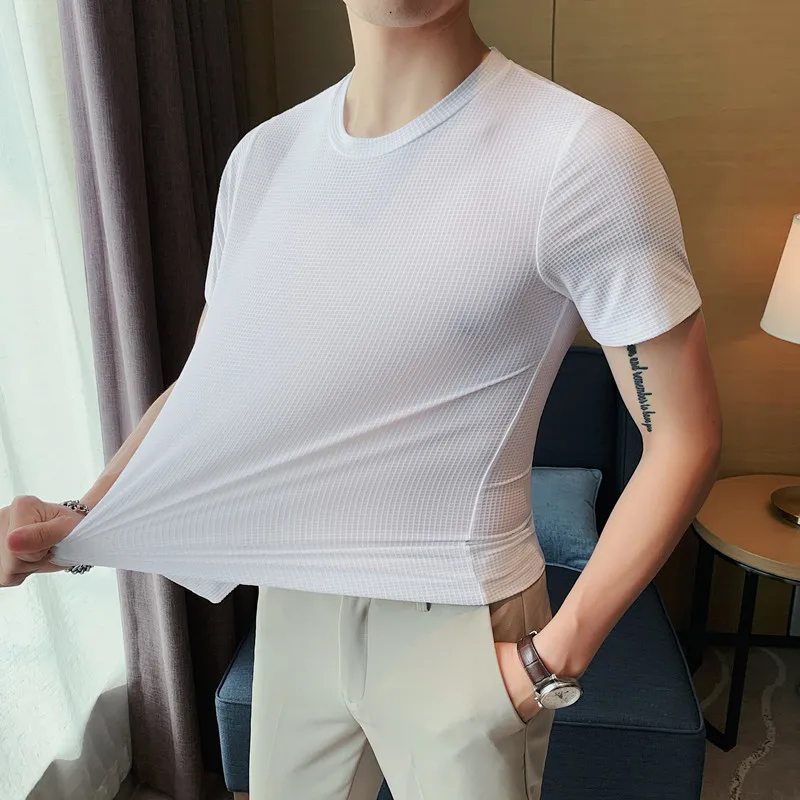 

Plus Size 4XL Summer Short Sleeve Plaid T Shirts For Men Clothing 2022 Simple O-Neck Slim Fit Casual Tee Shirt Homme Streetwear