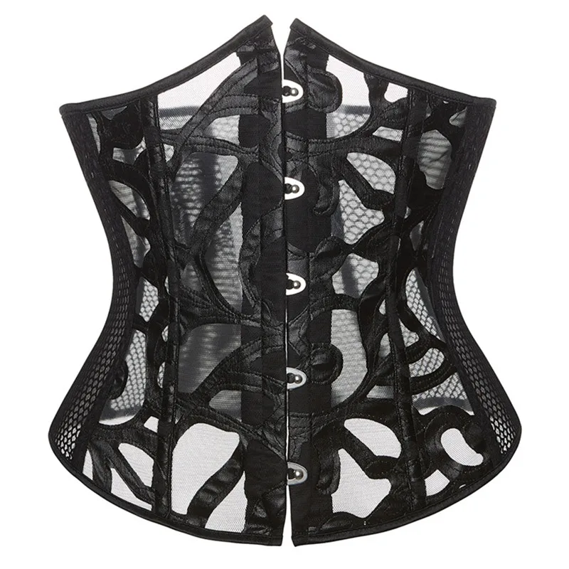Women Gothic Sexy Hollow Out Mesh Underbust Corset Breathable Elastic Waist Trainer Smooth Bustier Shaper Lingerie Plus Size