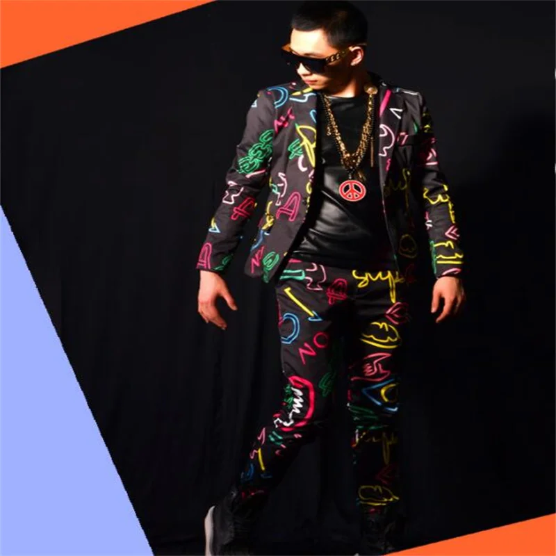Nightclub suits mens blazers male singer neon suit bar costume accessories stage dance clothes