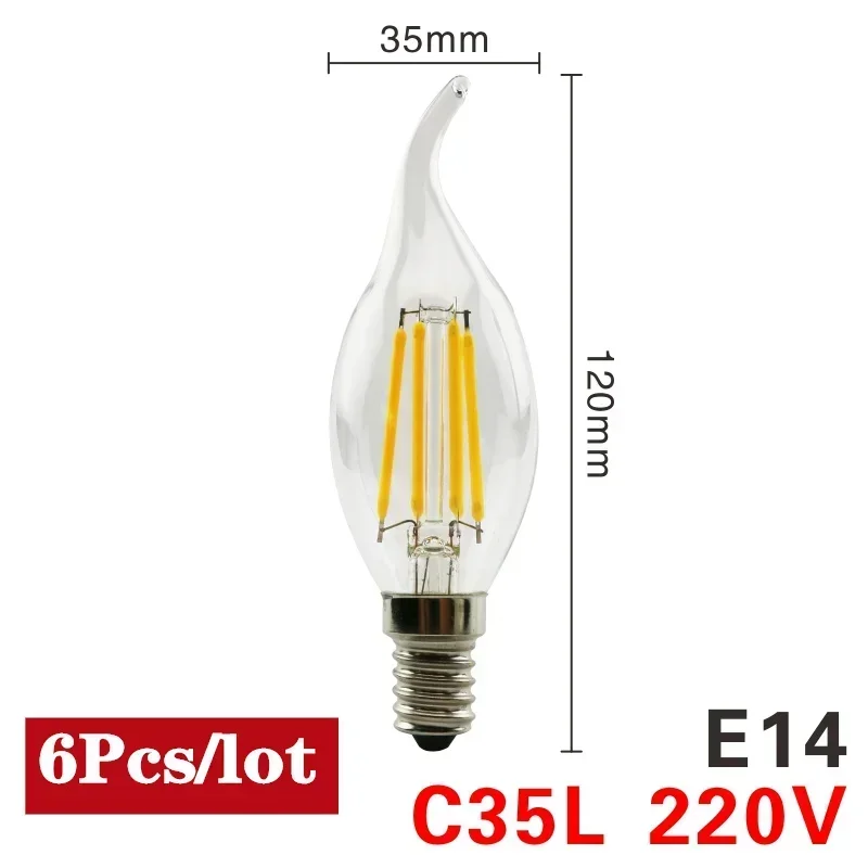 

6 шт. светодиодные лампы WAMID Edison E27/E14 220В теплый белый