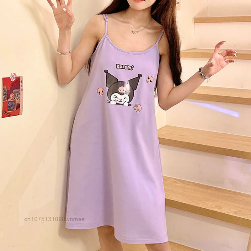 Пижама Sanrio Camisole для женщин Милая Ночная рубашка Kuromi с мультяшным рисунком и