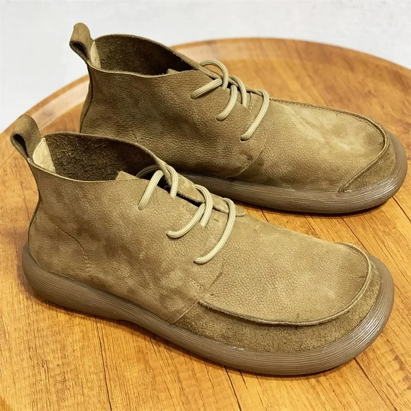 Мужские ботинки новинка весны 2024 нескользящая натуральная кожа на толстой