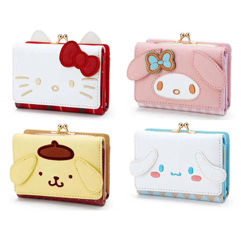 

Sanrioed милый мультяшный новый кошелек My Melody Kuromi Cinnamoroll с большим лицом, кошелек для монет, складной кошелек, подарок для девушки с сердцем