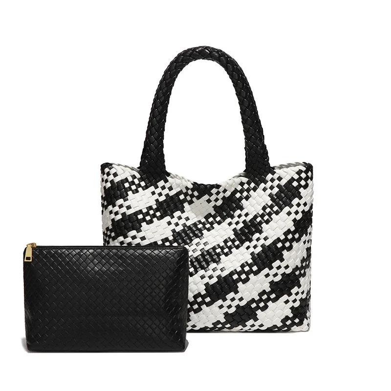 Тканые кожаные сумки Большая тканая сумка-тоут для женщин Модный тканый кошелек