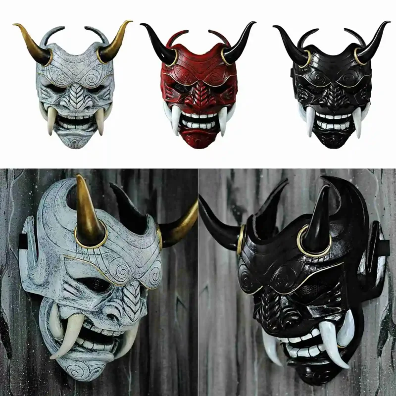 Маска Hannya demon Japanese oni samurai Noh Kabuki red prajna латексные маски для взрослых унисекс