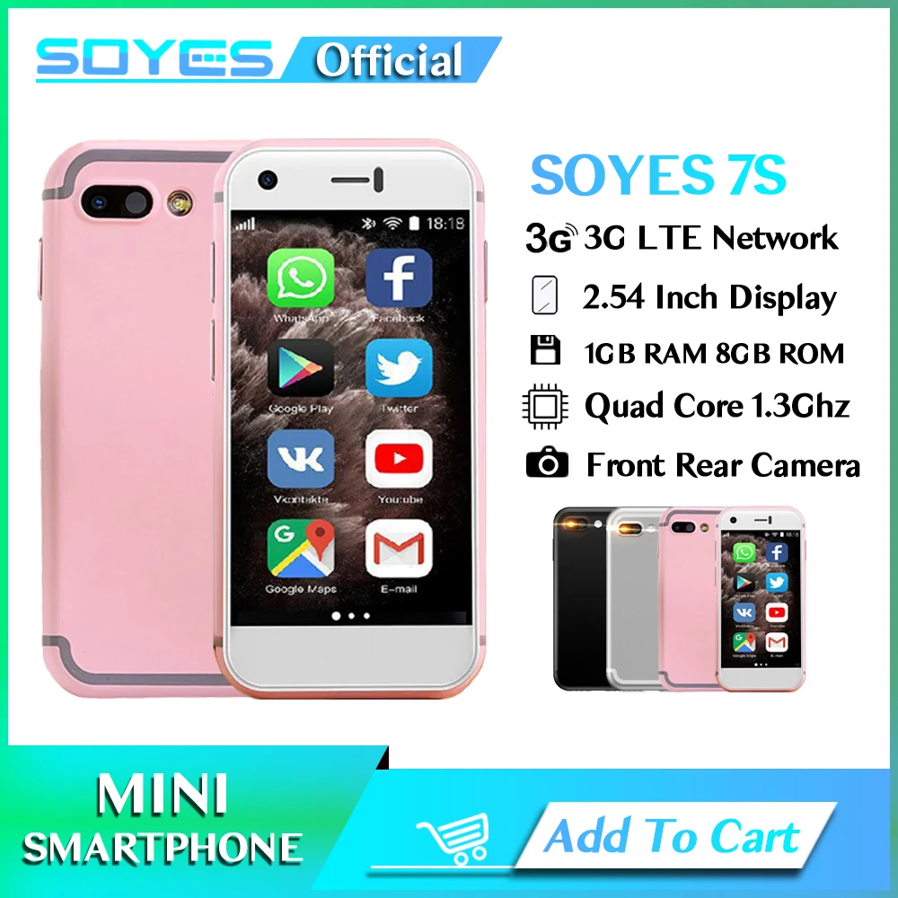 

New SOYES 7S Small Backup Android Smartphone 2.54" Display 1GB RAM 8GB ROM Cute Mini Girl Gift Mobile Phone VS XS11 S9X