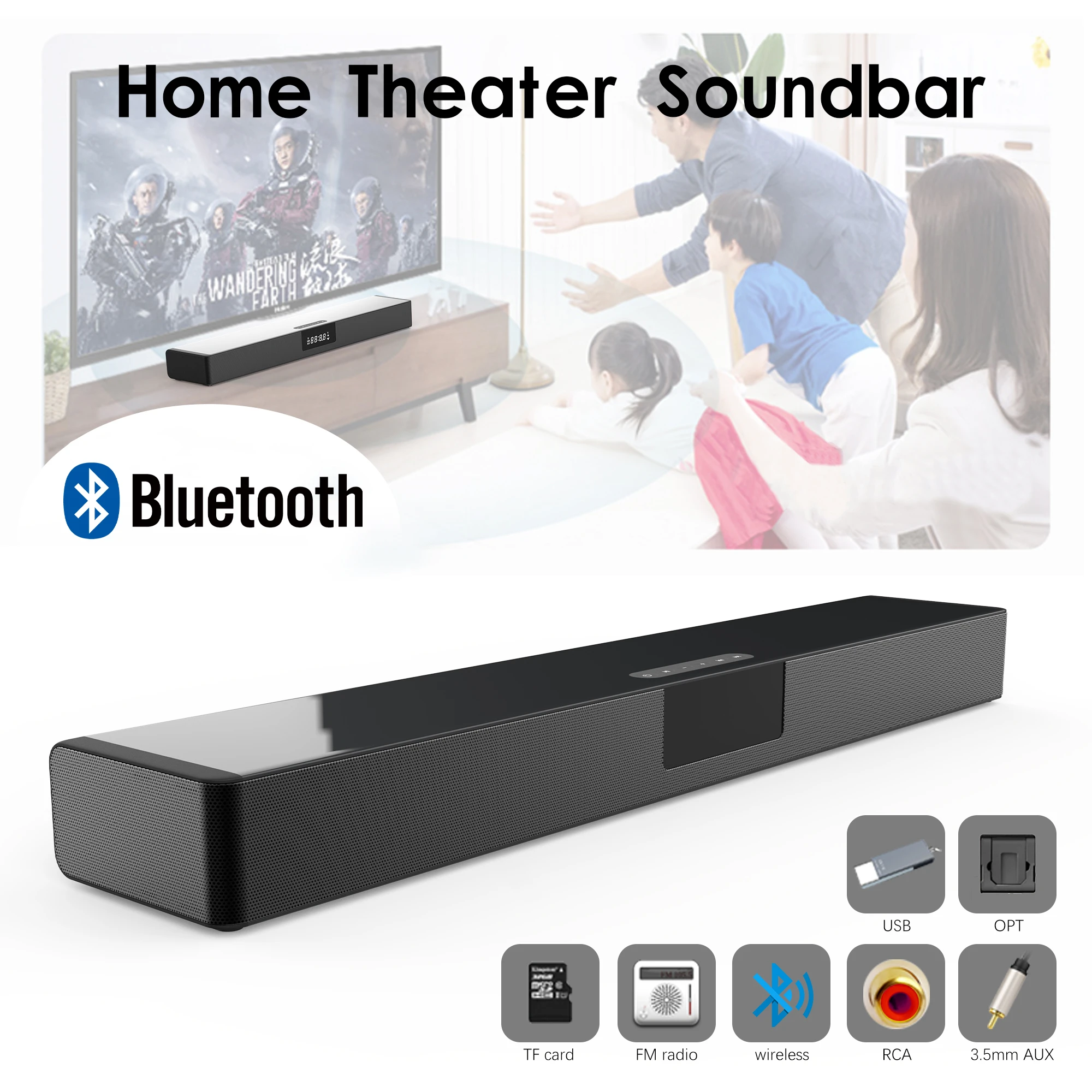

Bluetooth-Compatible Column Wireless Speaker TV Soundbar Stereo Home Theater Sound Bar TF USB RCA Optical Clock for PC TV