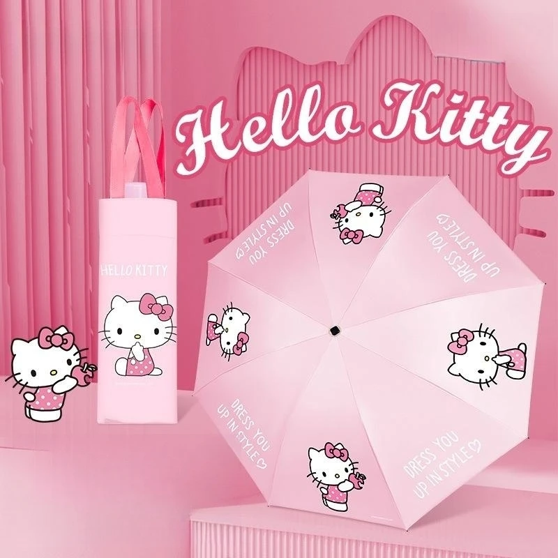 

Зонт ручной «Hello Kitty» Женский, зонтик от дождя и солнечного света тройного сложения, цифровой солнцезащитный, двухцелевый, с черным клеем, аксессуары