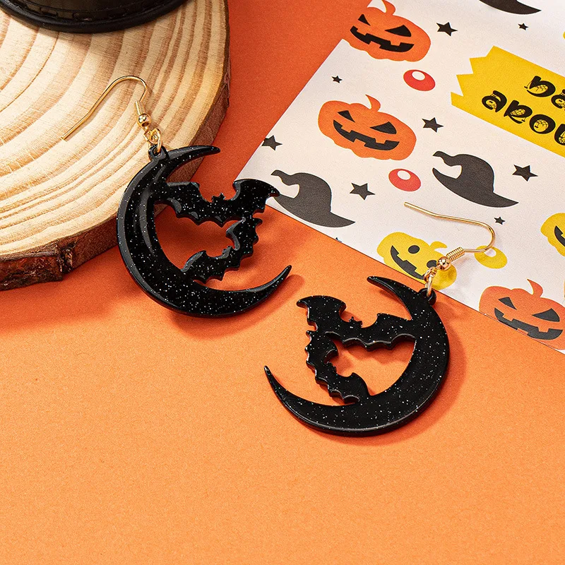Хэллоуин акриловые серьги с луной и летучей мышью для женщин девочек подарки