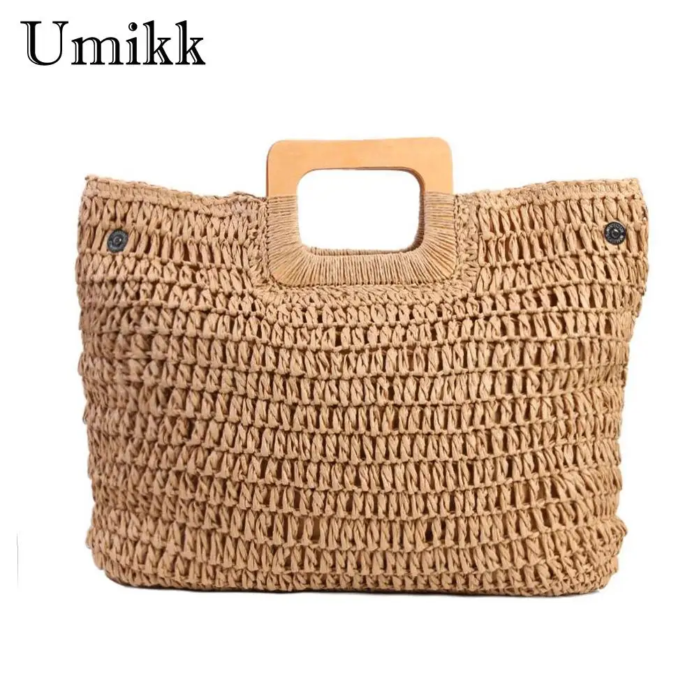 

Винтажная Плетеная соломенная сумка на плечо для женщин, портативные Летние Пляжные Вязаные тоуты ручной работы, Повседневная Праздничная ...