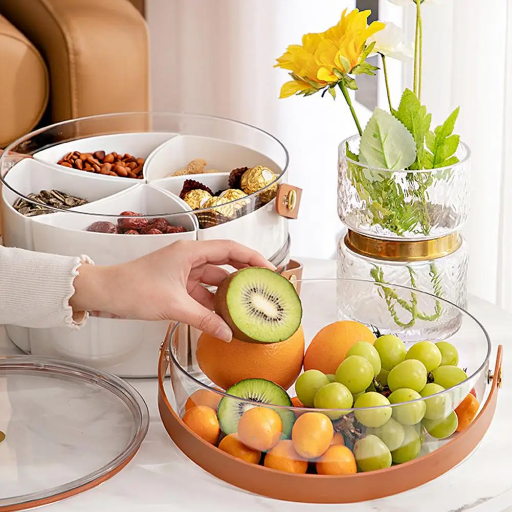 

Fruit Dish with Transparent Design Capacity Fruit Plate Compartment with Transparent Lid Grip Handle Easy-to-clean for Fruits