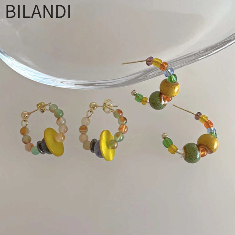 

Bilandi Modern Jewelry Color Glass Beads Earrings Spring Summer Style Pretty Design Stone Hoop Earrings For Women Girl Gift