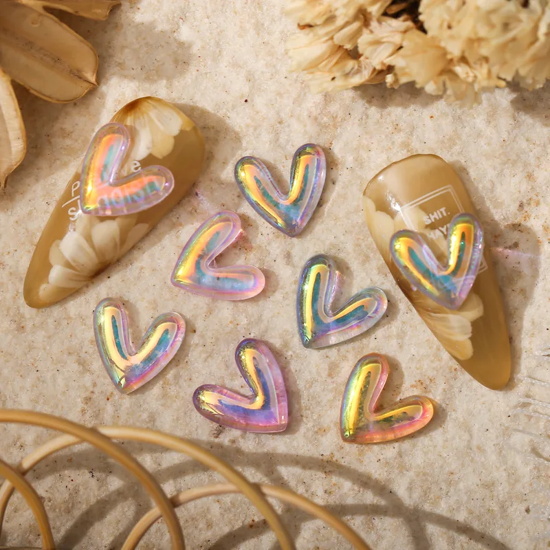 

50Pcs Nail Art Accessories Aurora Letter V Laser Love Heart Transparent Colorful Nails Decorations DIY 3D Resin Manicure Charms