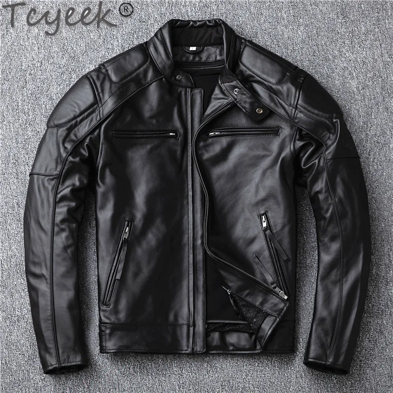 

Tcyeek 100% of Black Genuine Leather Jacket Autumn Winter Liner Detachable Cow Motorcycle Leather Jackets for Men Men's Coat Zm