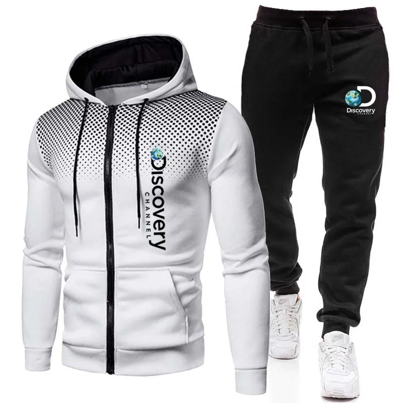 Discovery Men's Clothing Men Sets Printing Hoodie Set Fleece Zipper Sweatshirt Casual Sport Sweatpants Mens Tracksuits 2022