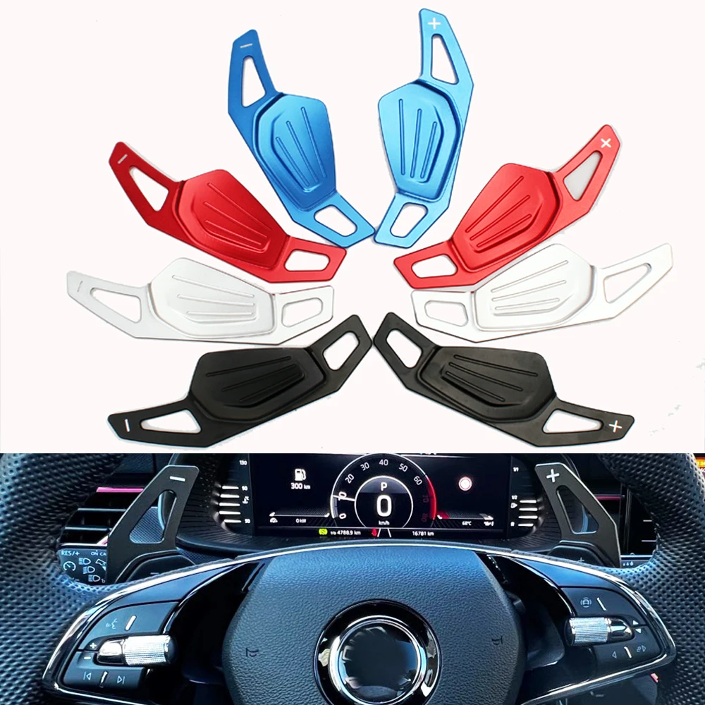 

For Skoda 2020 Octavia A8 MK4 ENYAQ IV RS VRS 2021 2022 aluminum Car Steering Wheel Shifter Paddle Extension DSG Sticker Styling