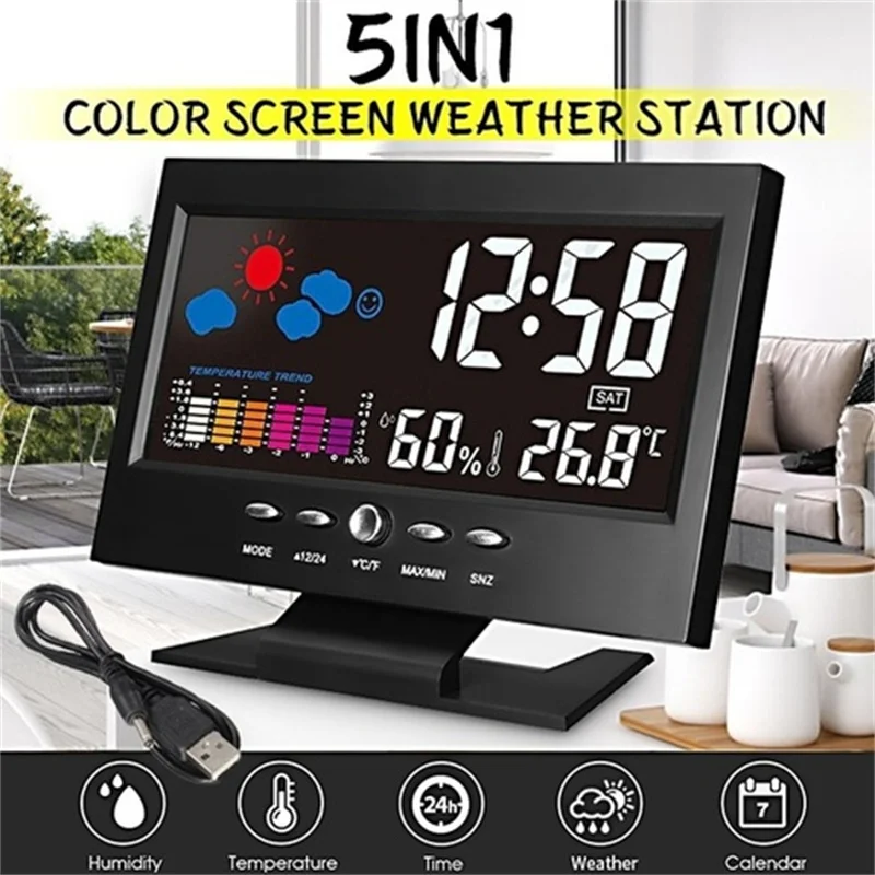 

Цифровая подсветка, будильник с будильником, станция для прогноза погоды, температуры, влажности, времени, даты, домашний декор