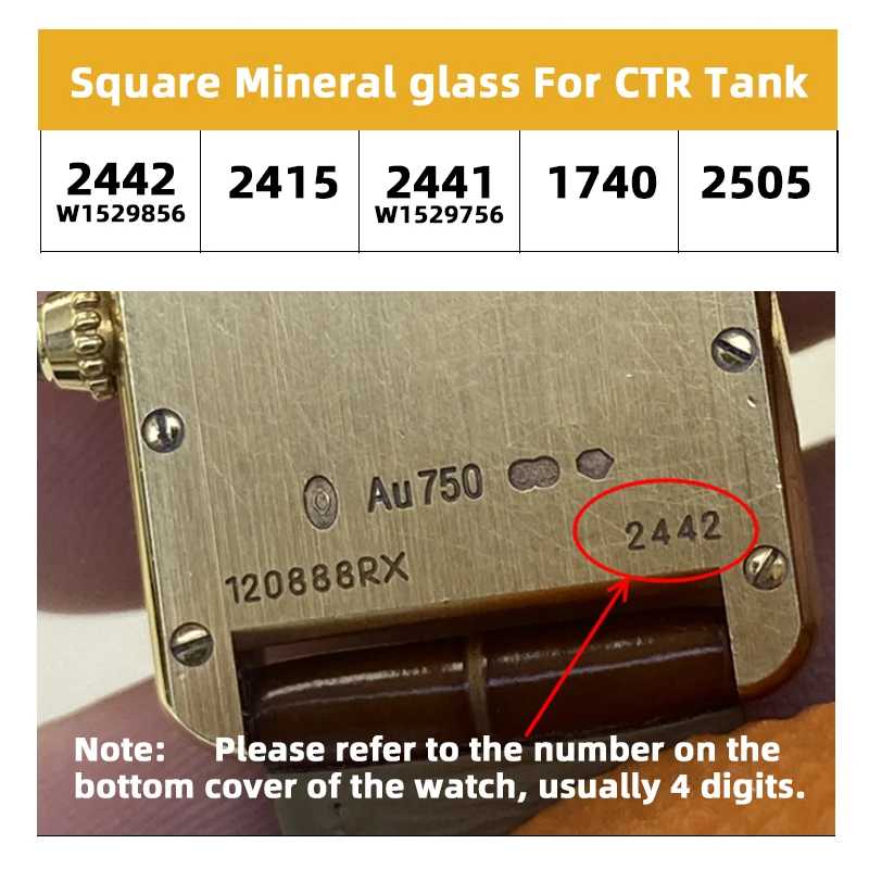 Фото Высококачественное минеральное стекло для часов CTR Tank 2442, 2415, 2441, 1740, 2505, квадратное, с двойным мостиком, запасные части для часов №3