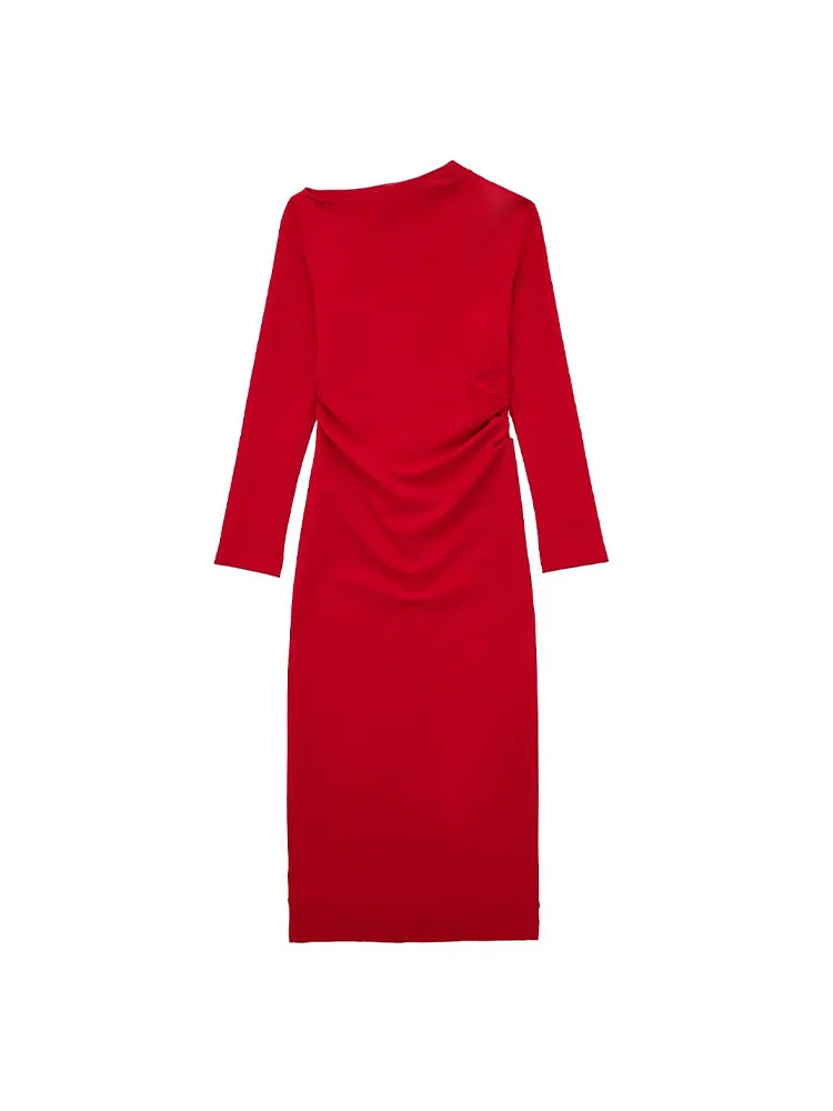 

PB&ZA 8911465 Women 2022 Autumn New Fashion Pleated Decorative Straight Dress Long Sleeve Female Dresses Vestidos Mujer 8911/465