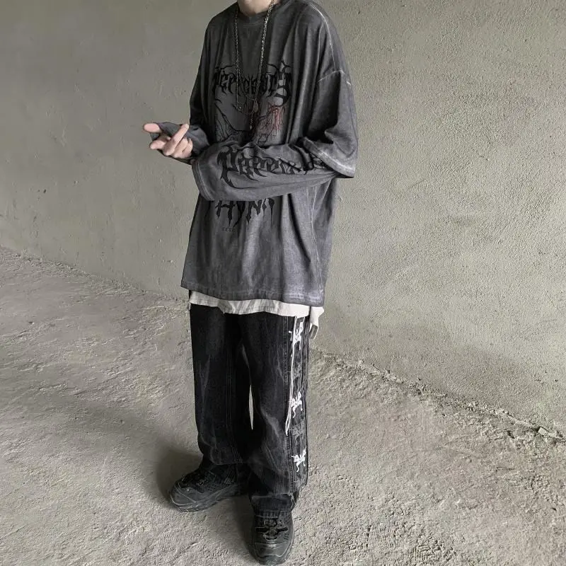 HOUZHOU Gothic Grunge Animal Print T Shirt Women Streetwear Punk Harajuku Tops Tees Spring Long Sleeve High Street Loose T-Shirt | Женская