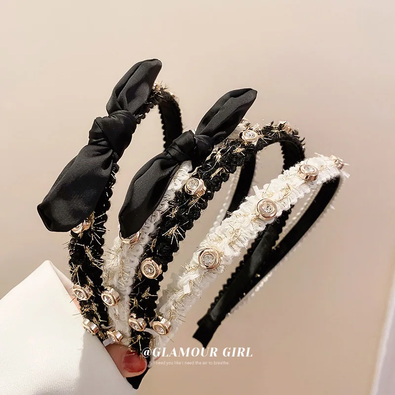 

French Knitting Diamond Inlaid Fried Dough Twist Bow Headband, New Type Of Hair Compression Headband For Going Out, Fashionable