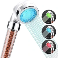 led temperature control high pressure rainfall shower spa 3 color light water saving mineral filter showerhead gift