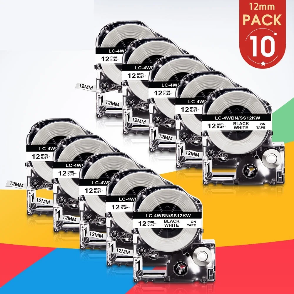 

10PK 12mm Label Compatible for Epson SS6KW SS9KW SS12KW Black on White Label Maker For Epson King Jim LW400 LW600P LW700 Printer