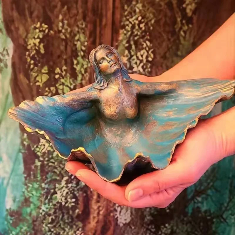

Clam Shell Goddess Bowl Statue Resin Ocean Treasure Bowl Sculpture Outdoor Altar Bowl Figurines Jewelry Plate Tray Home Decor