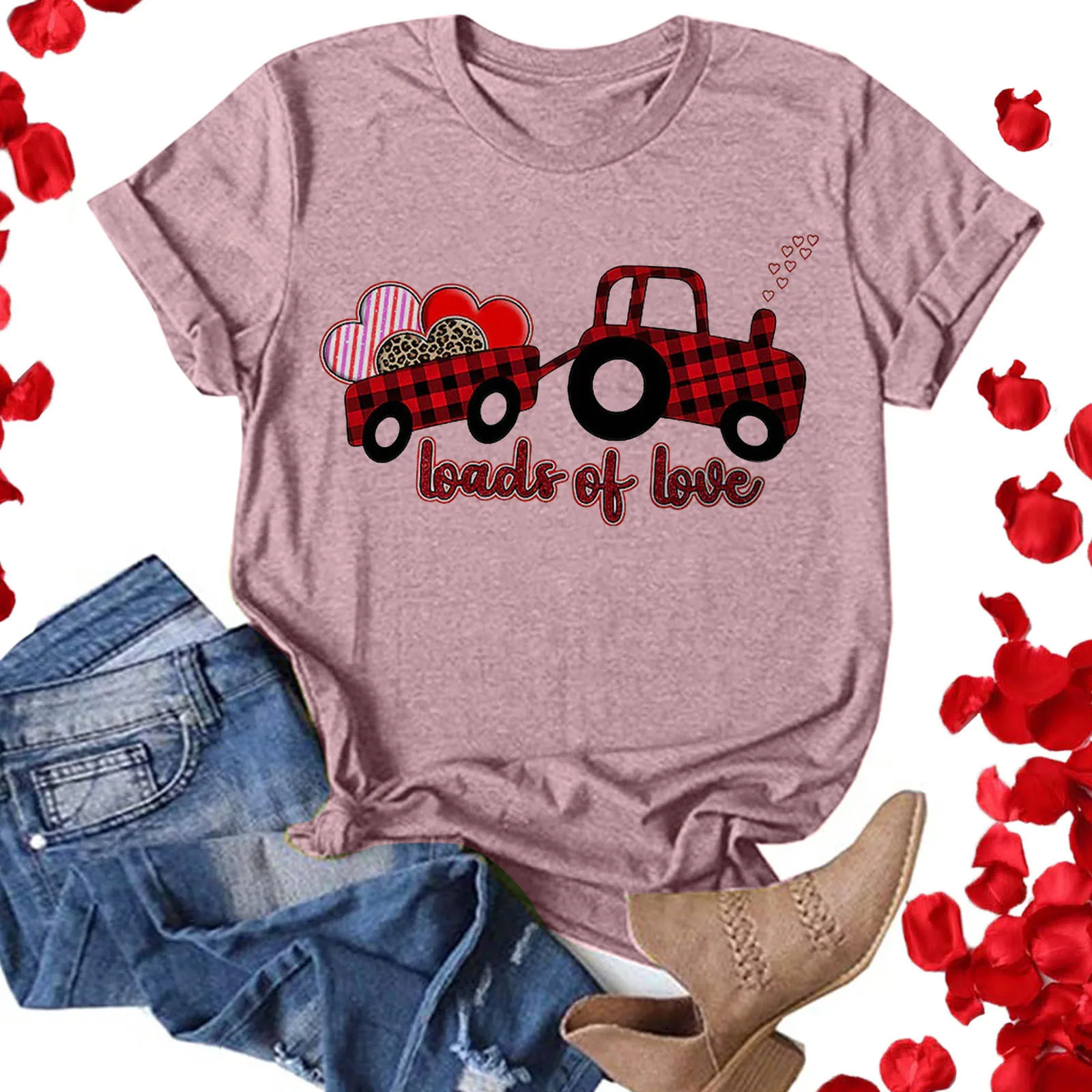 

Блузка женская с круглым вырезом, коротким рукавом и принтом