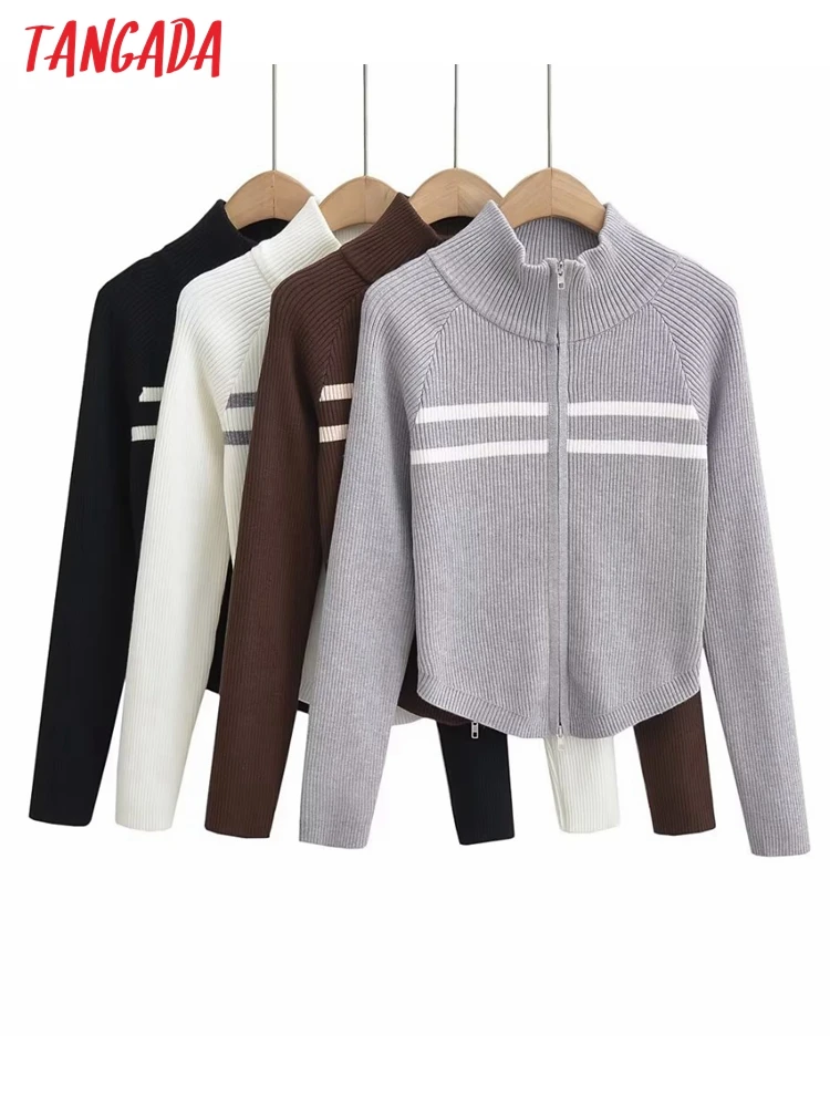 

Женский укороченный вязаный кардиган в полоску, с длинным рукавом