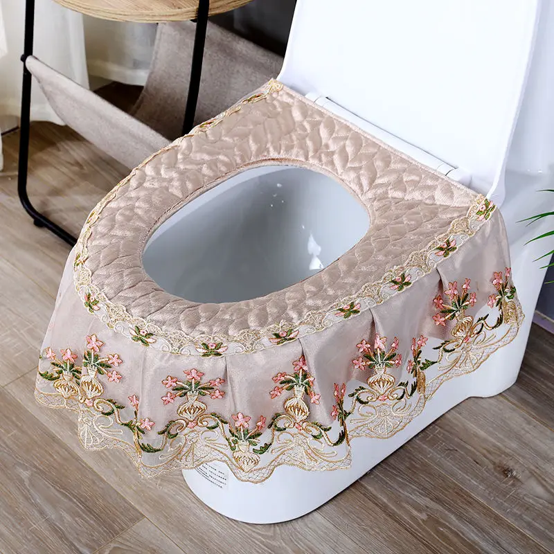 

Household toilet seat ring double-sided cloth lace toilet cover waterproof U-type zipper toilet pad