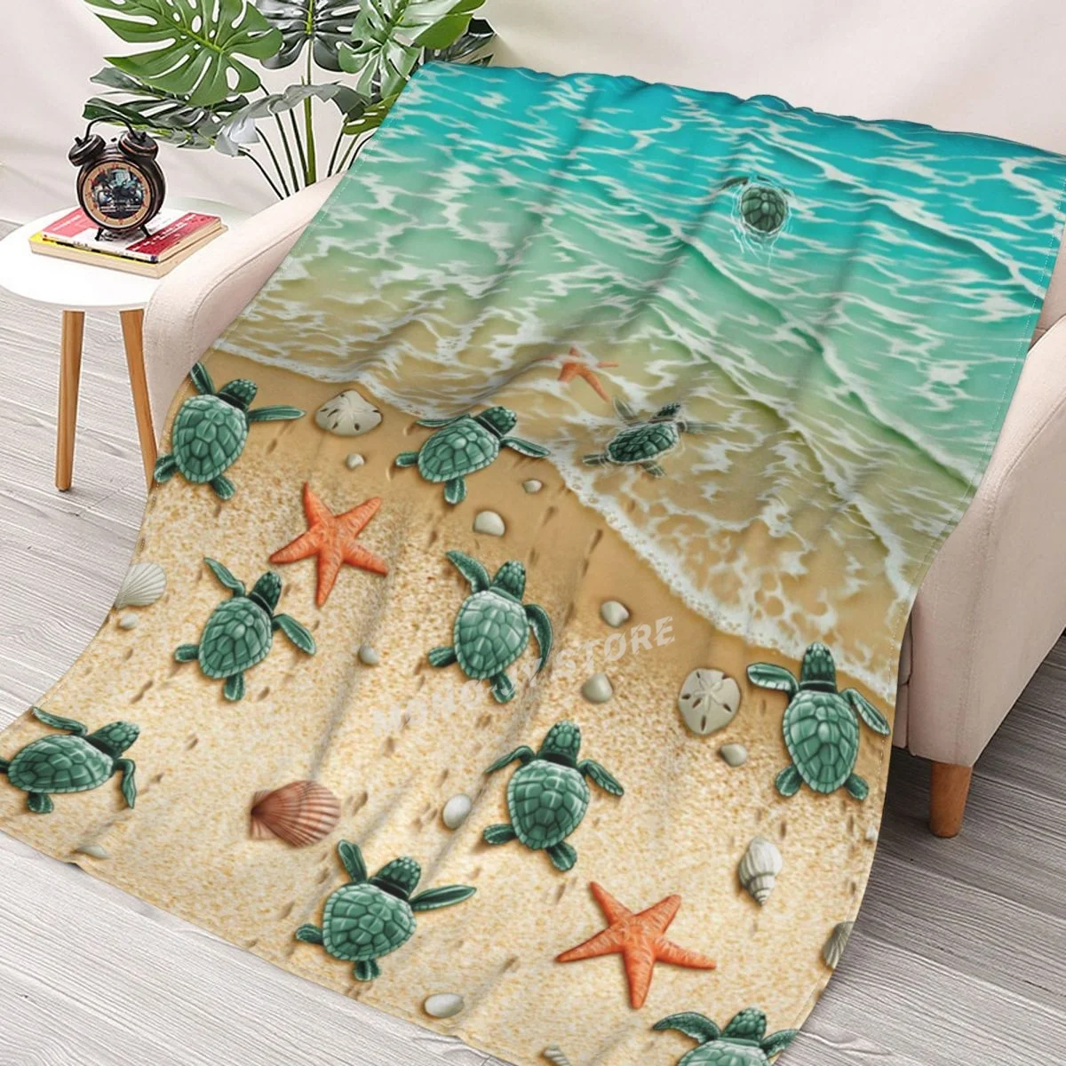 

Turtles On The Beach Throws Blankets Collage Flannel Ultra-Soft Warm picnic blanket bedspread on the bed