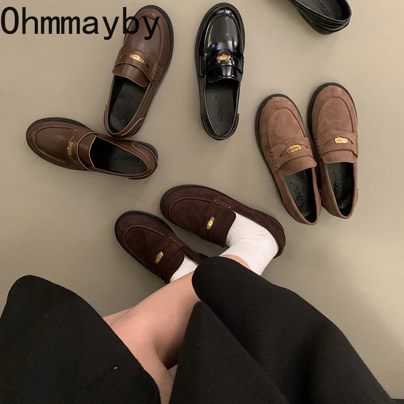 

Женские кожаные туфли на плоской подошве, с круглым носком, без застежки