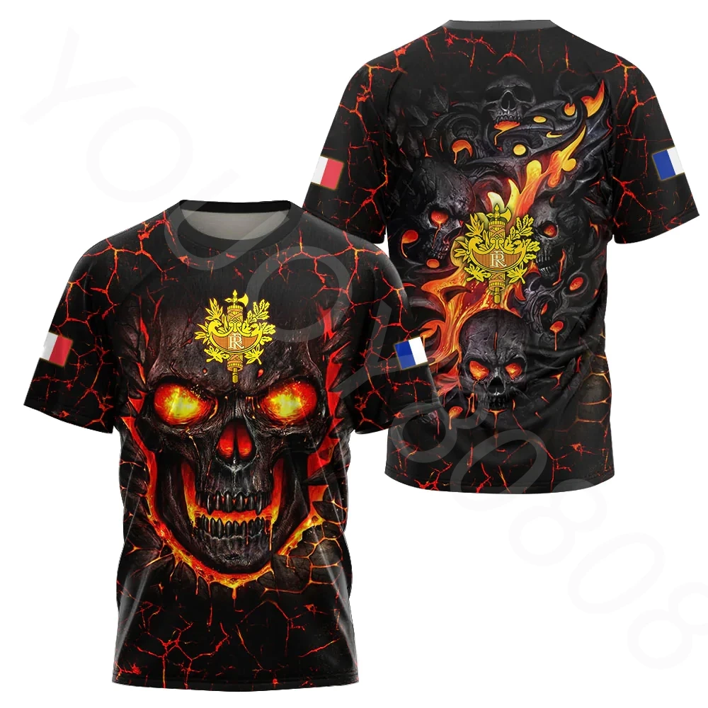 

Men's Clothing Simple Fashion Mark Tee Personalized French Skull Crew Neck Short Sleeve Top