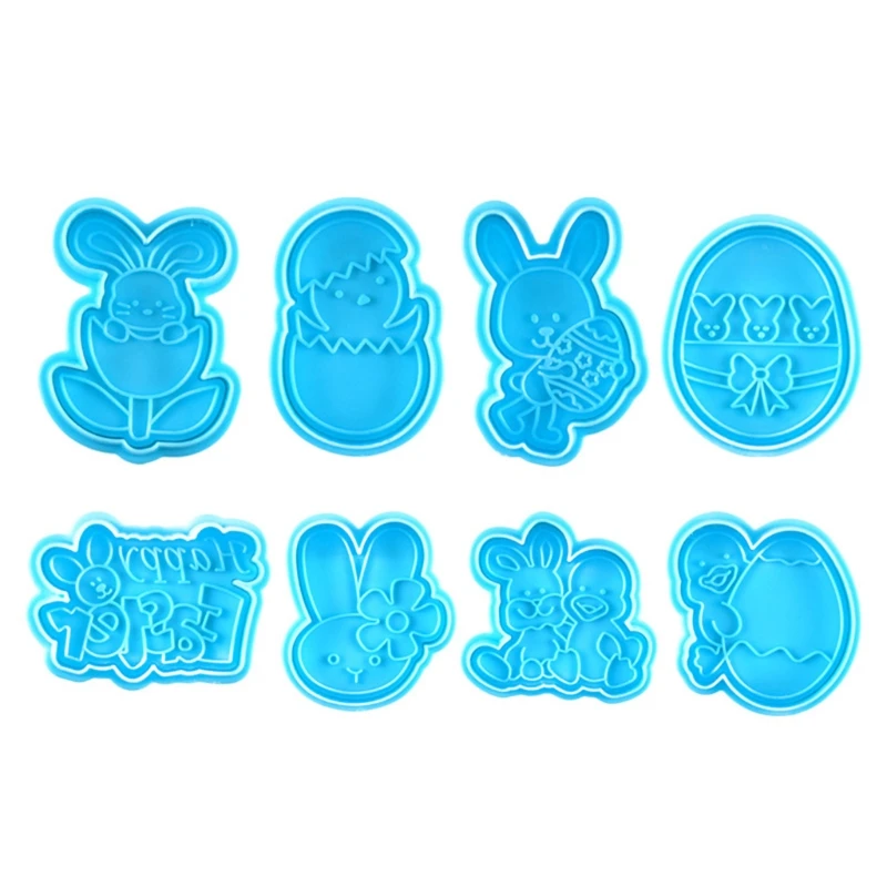 

4pcs Easter Bunny Plastic Baking Mold Kitchen Biscuit Cookie Cutter Pastry 3D Die Fondant Cake Decorating Tool