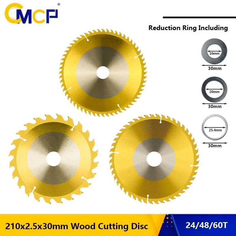 

CMCP 3pcs Circular Saw Blade TCT Wood Saw Disc Carbide Tipped Wood Cutting Disc for Woodworking 210x2.5x30mm 24T 48T 60T