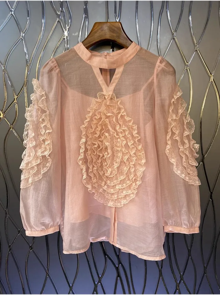 Блузка Женская осенне-зимняя с оборками и длинным рукавом 2023