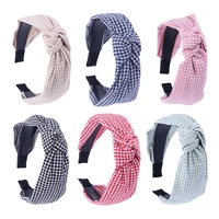 q1qd fashion knotted plaid headbands for women girls wide lattice turban headband