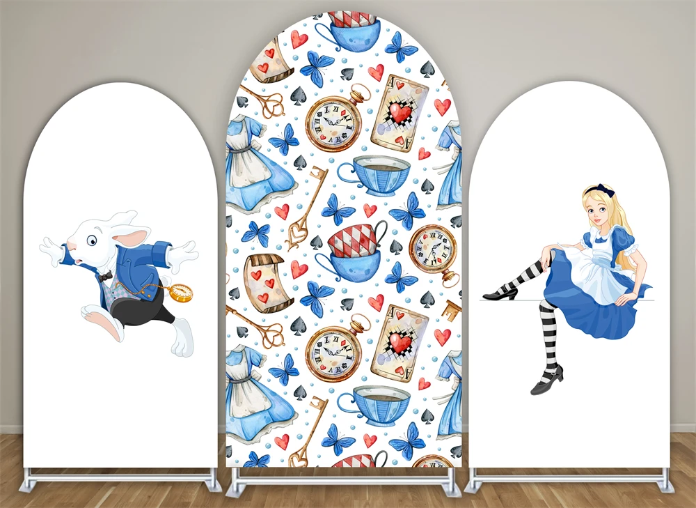 

Alice In Wonderland Arch Backdrop Covers for Parties, Arched Panels Wedding Birthday and Baby Shower Party Decoration Props