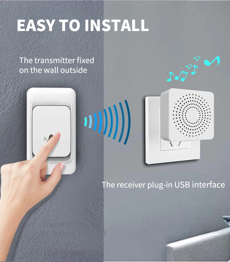 

1-5pcs Smart 433mhz Wireless Doorbell Home Welcome Doorbell Waterproof 150m Remote Smart Door Bell Chime Elderly Call Reminder